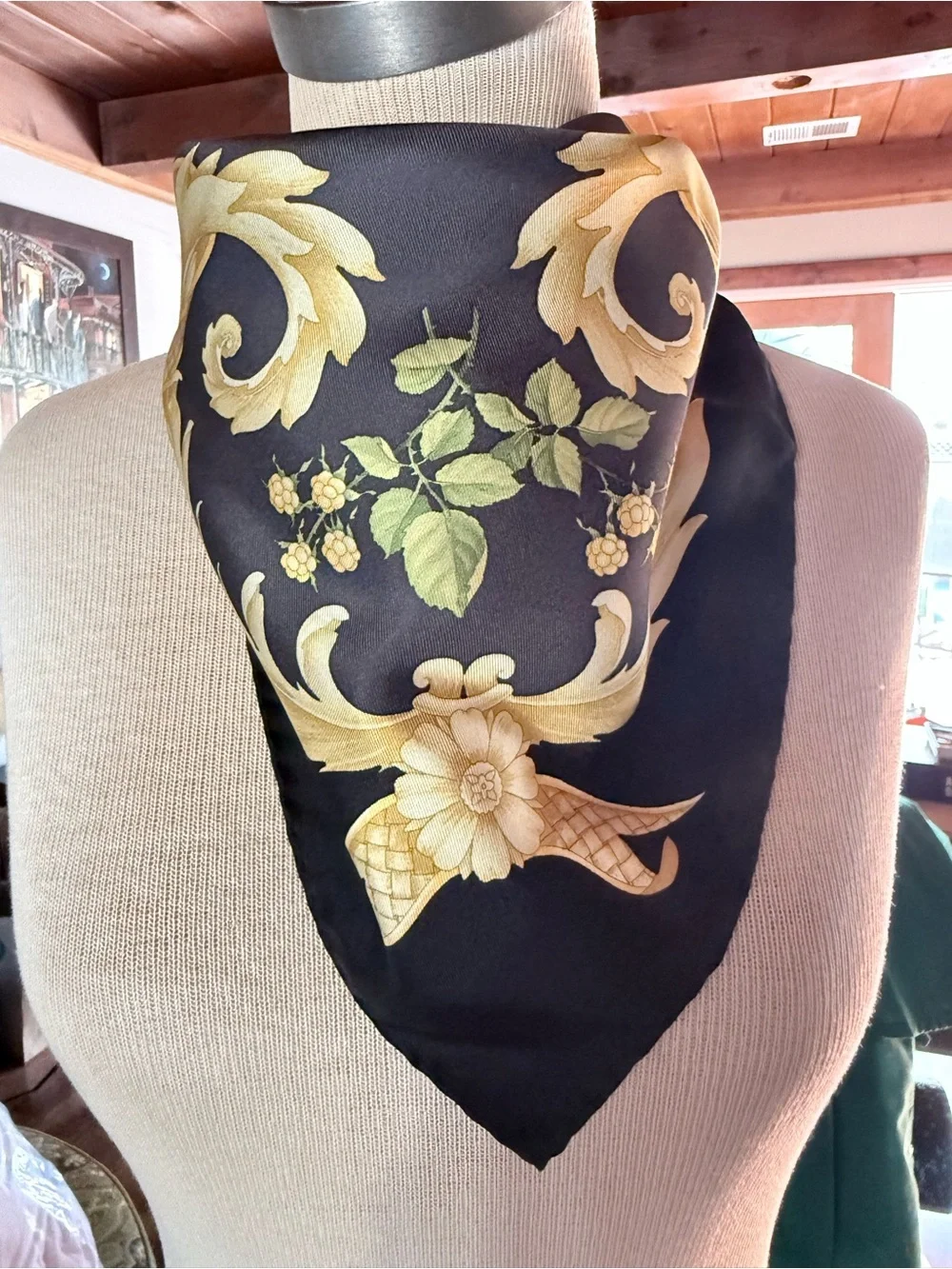 Salvatore Ferragamo Birds Black Silk Scarf